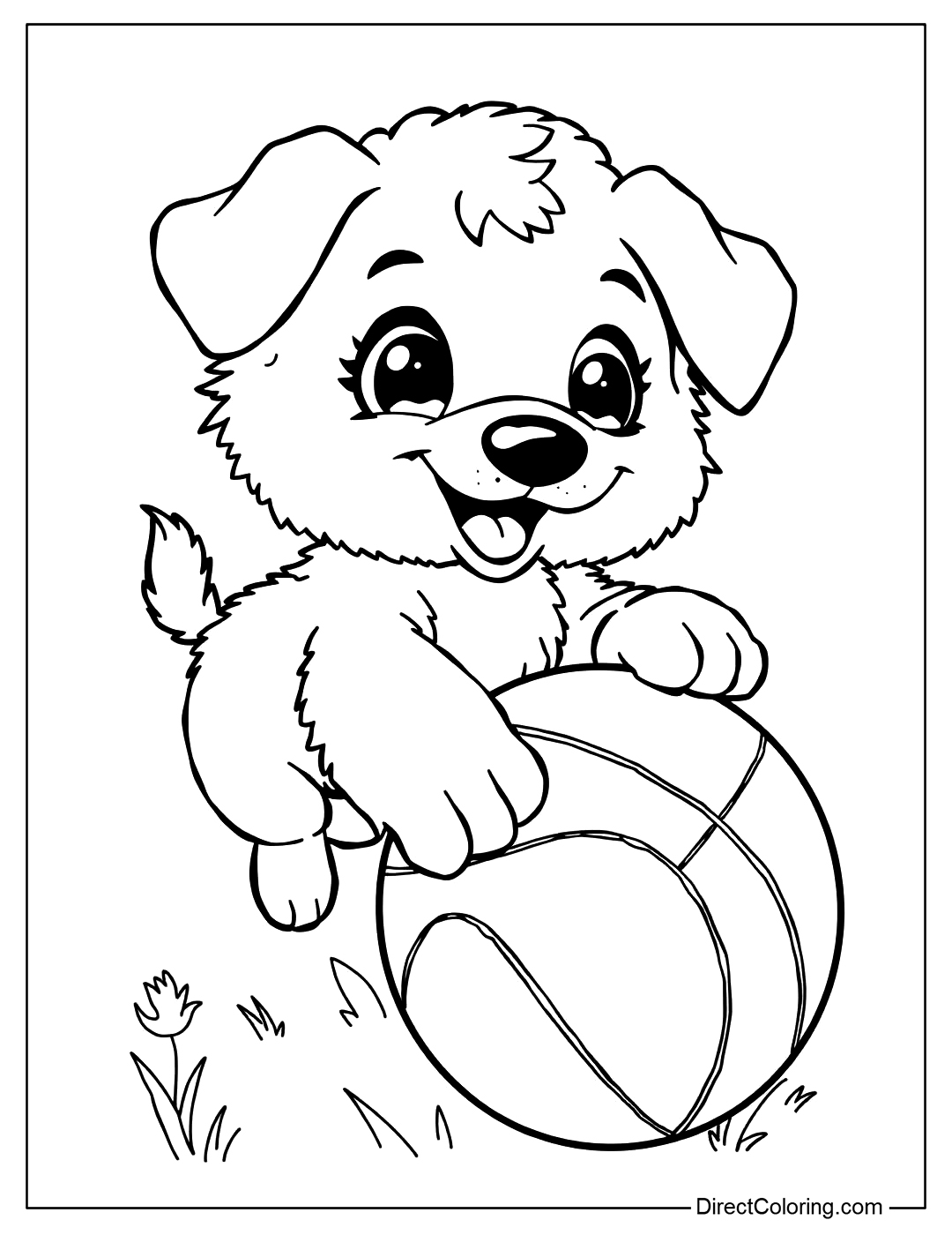Puppy with a Ball Coloring Page